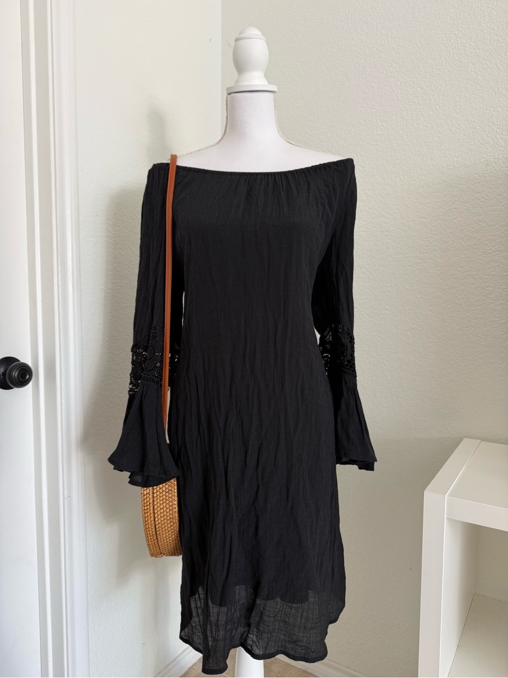 Off-Shoulder Black Long-Sleeve Bell-Sleeve Dress Indigo Rose